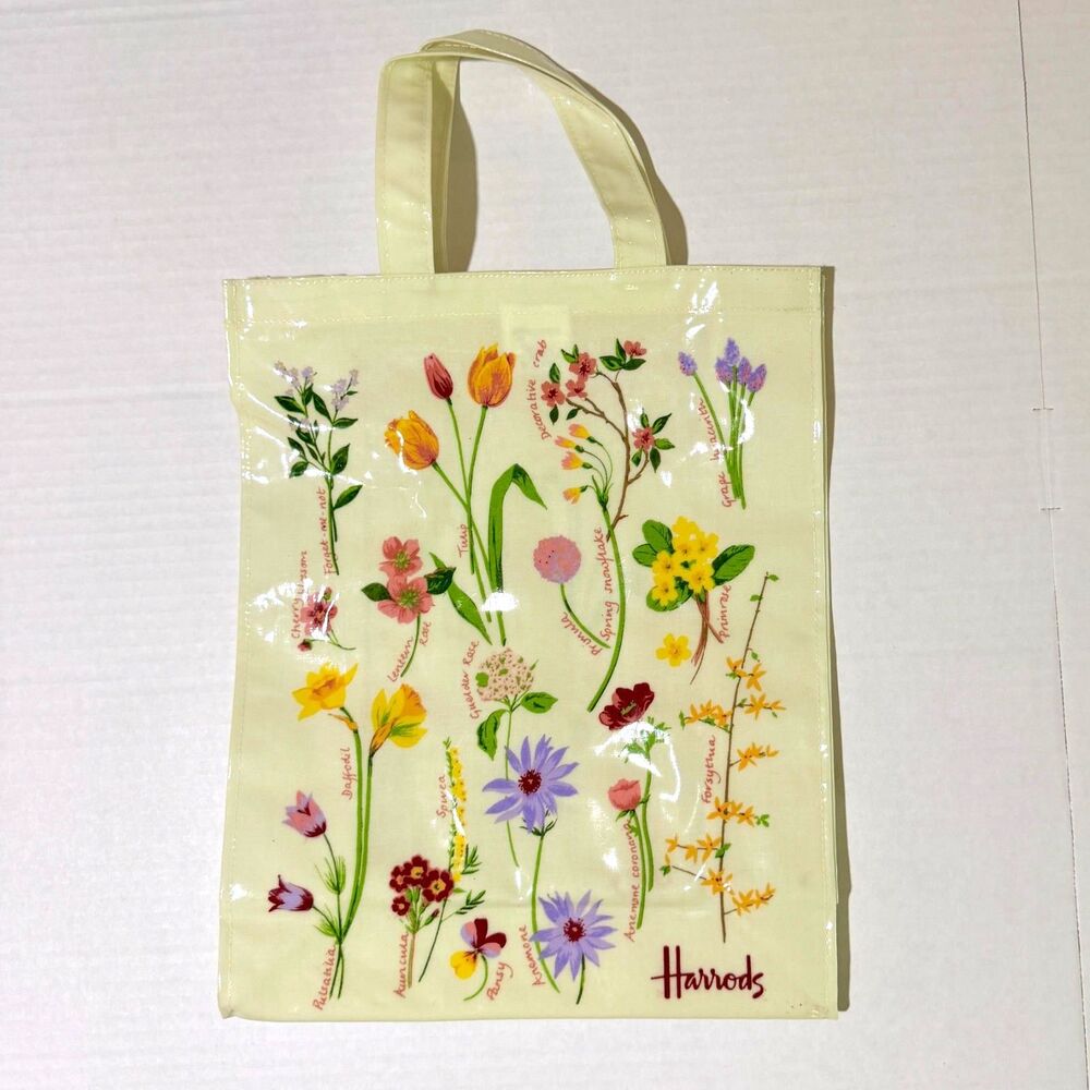 Harrods London Ivory Wildflower Coated Tote Bag British Cottagecore